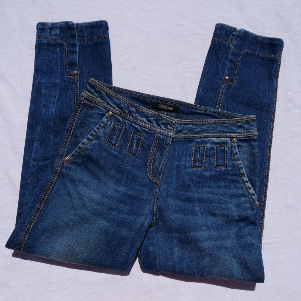 2005 y2k Roberto Cavalli dark denim low rise cigarette jeans